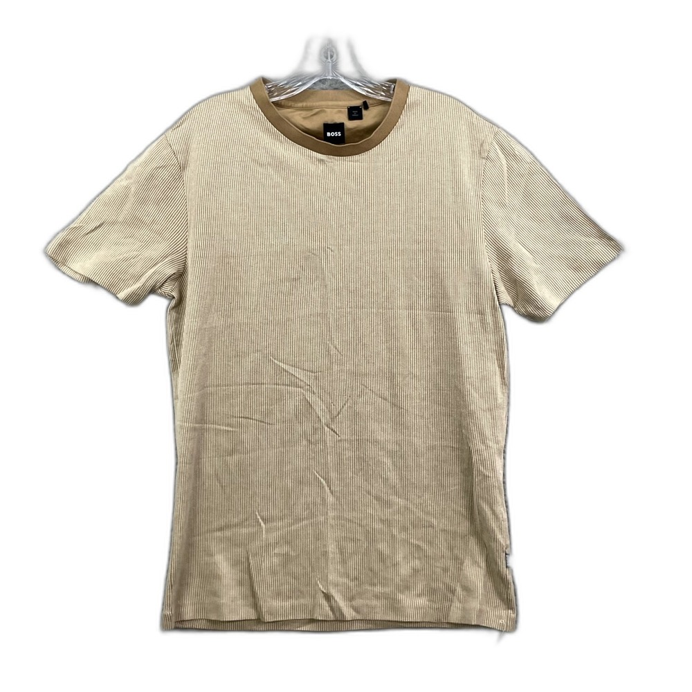 Boss T Shirt Mens Medium Beige Textured Preppy Academia Travel Business Casual